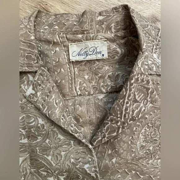 Nelly Don Vintage 1950s tan neutral shirtwaist dress S 25”w VLV rockabilly pinup - Picture 3 of 11